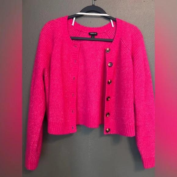 Torrid Vegan Cashmere Cropped Cardigan Sweater Hot Pink - Picture 3 of 13
